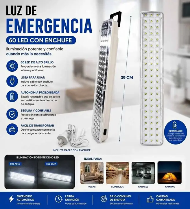 Luz de emergencia 60 LED con enchufe