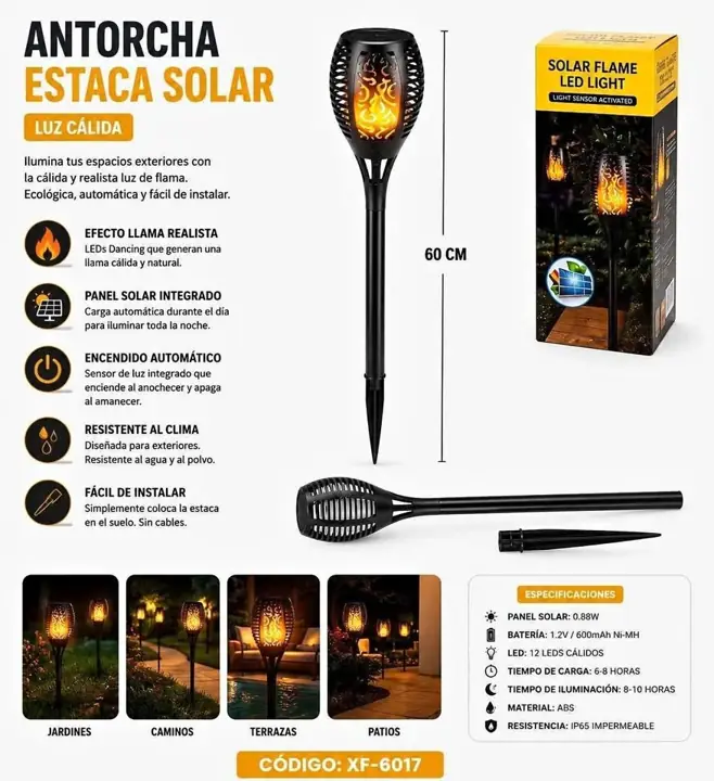 Antorcha estaca solar calido