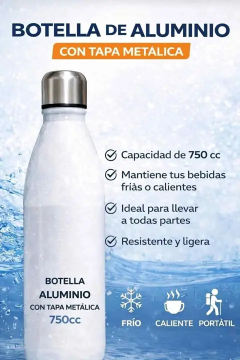 Botella de aluminio 750ML con tapa metalica