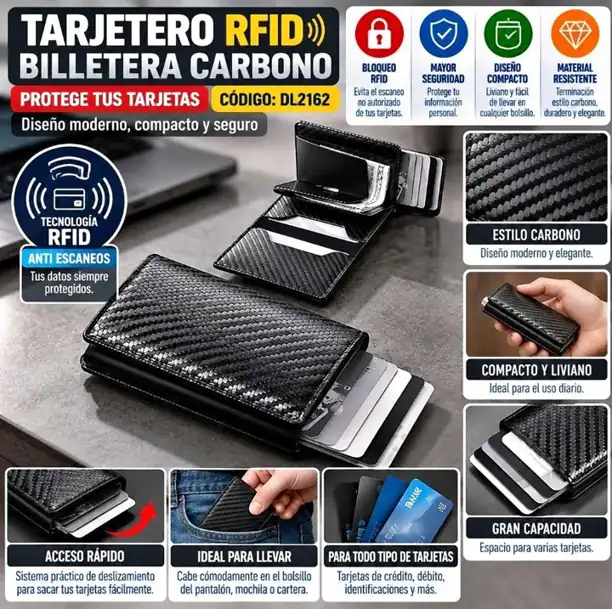Tarjetero con Tecnologia RFID de Carbono