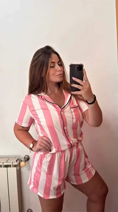 Pijama a raya rosa y blanco modal soft