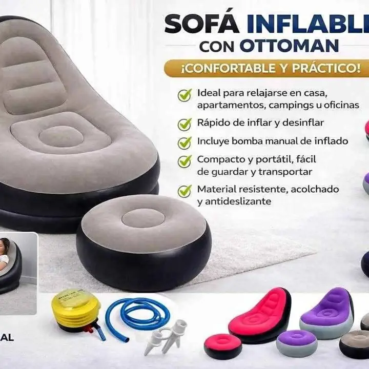 Sofa inflable puff con reposapies