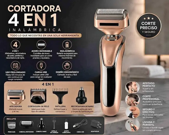 Set cortadora de pelo 4 en 1 inalambrica
