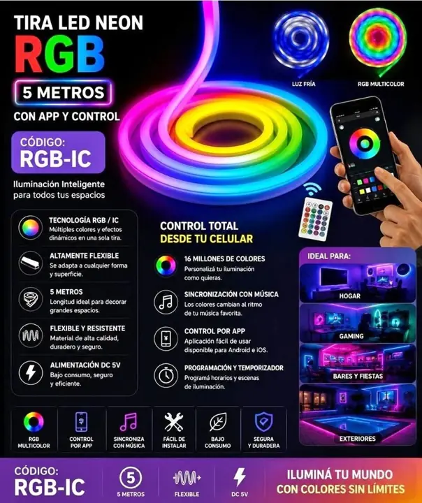 Tira Led Neon RGB con APP y Control