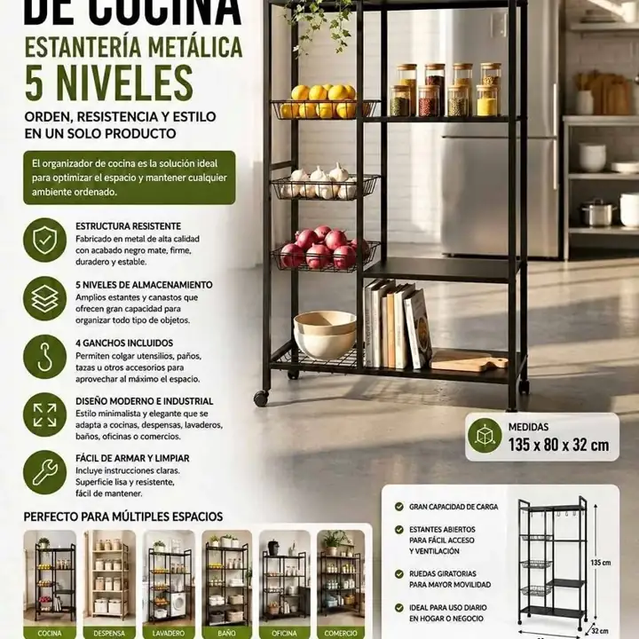 Organizador de cocina con estantes mueble