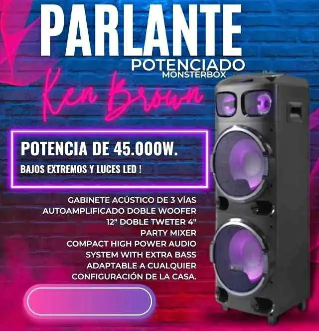 Parlante bafle potenciado torre monsterbox ken brown
