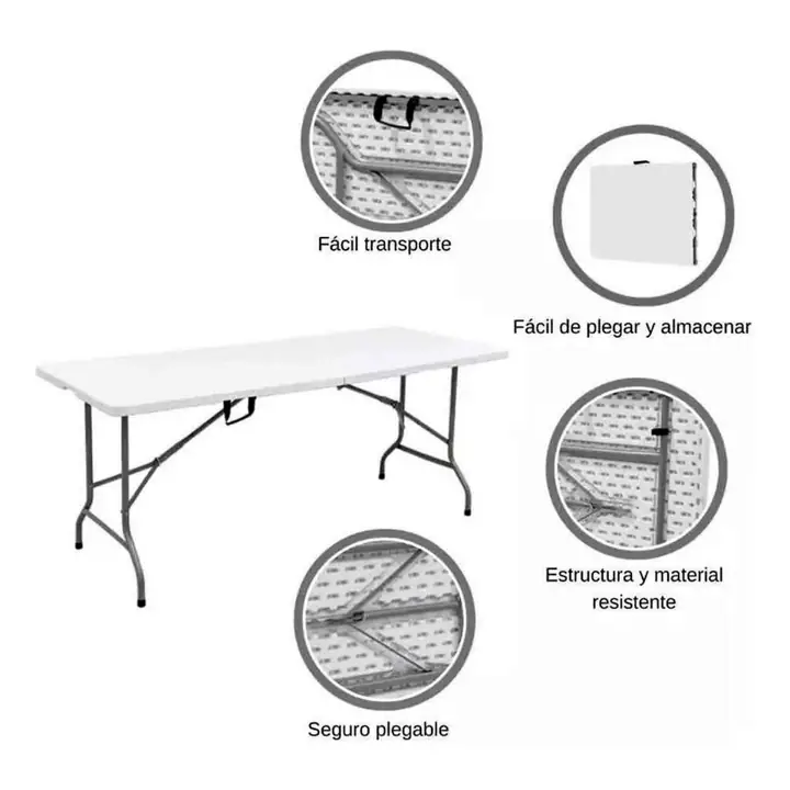 Mesa plegable aluminio plastico blanco 180x74x74CM