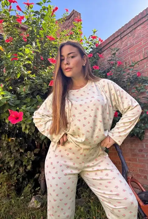Pijama Mujer Verde Agua Floreado Donatella
