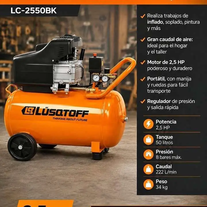 Compresor de Aire 50 Litros 2,5hp Lusqtoff