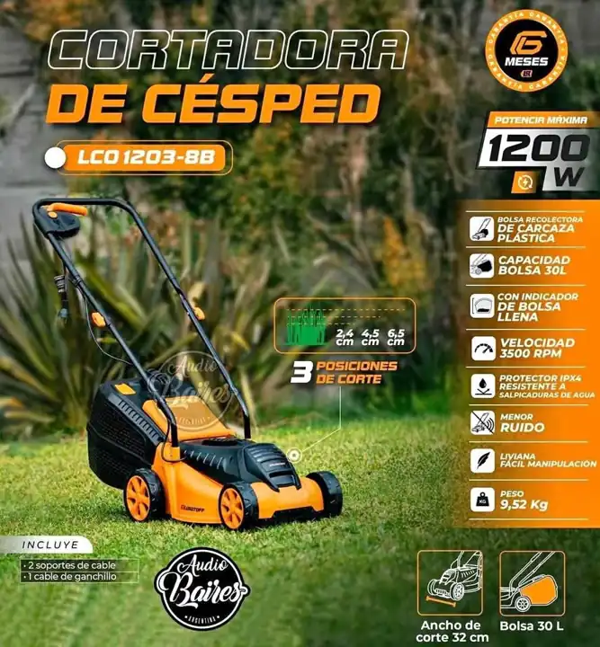Cortadora de cesped electrica 1200W lusqtoff