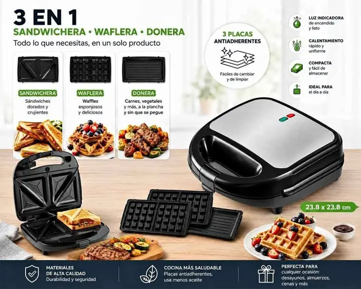 Sandwichera waflera donera electrica 3 en 1