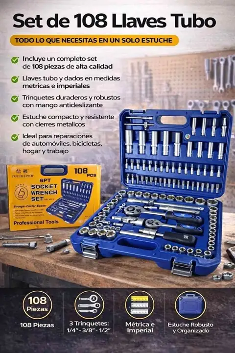 Kit llave tubo 108 piezas