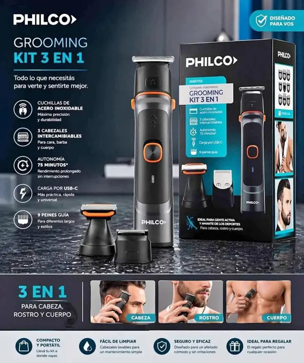 Grooming kit corta pelo - BARBA - Philco maquina de cortar pelo