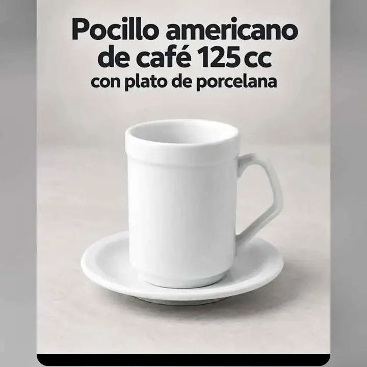 Pocillo americano de café con plato de porcelana