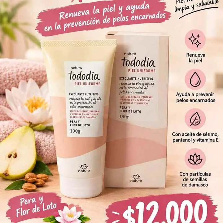 Crema corporal exfoliante nutritivo Natura tododia pera y flor de loto
