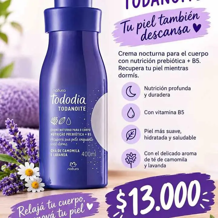 Crema corporal Natura tododia todanoite te de manzanilla y lavanda