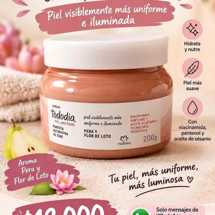Manteca unificadora de tono de piel Natura tododia pera y flor de loto