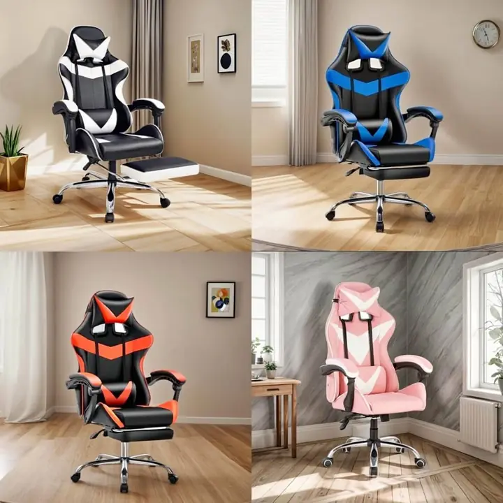 Silla Gamer Ergonómica Ajustable Reforzada Cuero Sintético varios colores base metal
