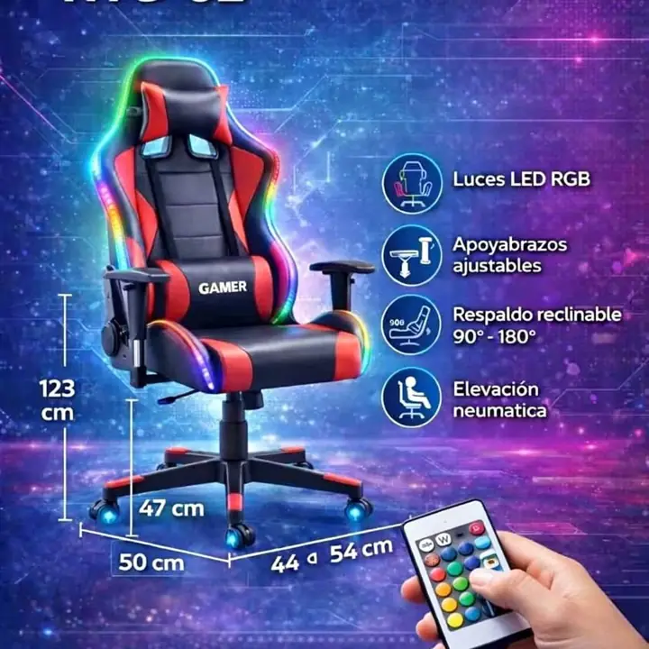 Silla gamer con luz LED y control remoto