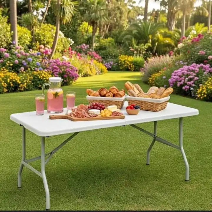 Mesa Plegable Transportable Jardin Hogar Exterior Interior Blanco las mejores del mercado! 1.80mts
