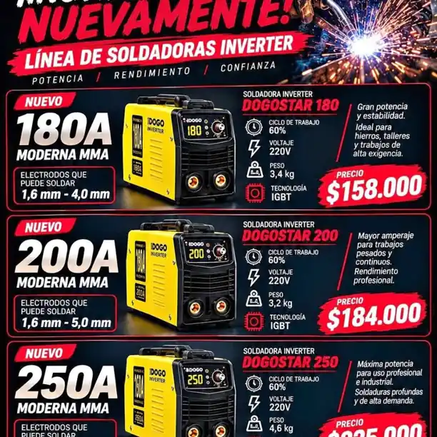 Soldadoras Dogo Star 180 , 200 y 250amp inverter las mejores del mercado! Garantia!