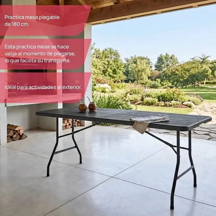 Mesa plegable negra símil madera 180cm