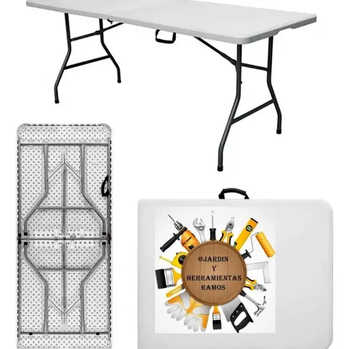 Mesa de exterior Camping / Picnic de polipropileno/hierro color blanco 1.80 y 1.52mts