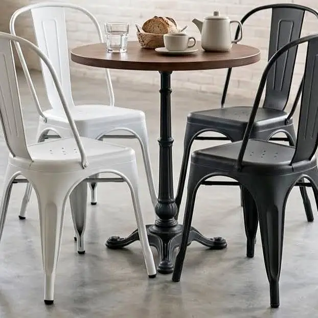 Set X4 Silla de Comedor Tolix Reforzada Soldada de Hierro Color Blanco Mate 150kg Estilo Industrial