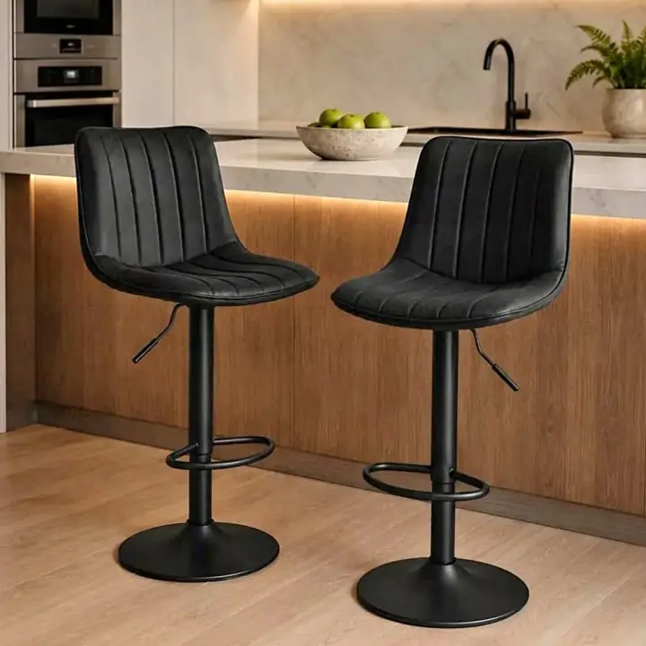 Set X2 Banqueta Taburete Barra Desayunador Alto Regulable con Respaldo Cuero Sintetico varios colore