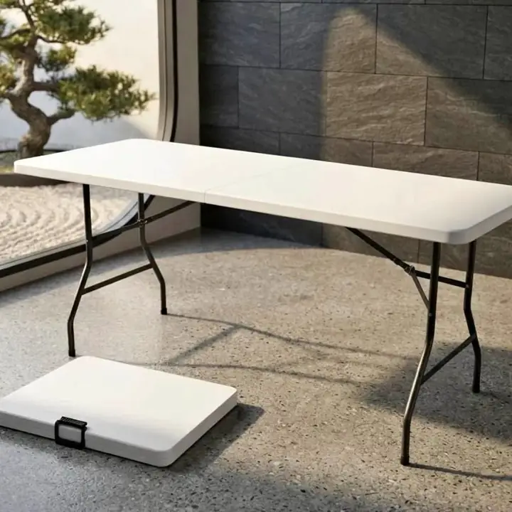 Mesa Exterior Plegable 180 Cm Polipropileno Hierro - Color Blanco