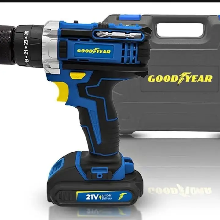 Taladro Percutor Inalámbrico Goodyear 13mm + 2 Baterías, accesorios Garantía