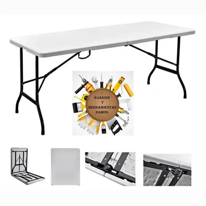 Mesa Camping Plegable Valija Transportable Jardin Caza Pesca Color Blanco y color Negro 1.80cm