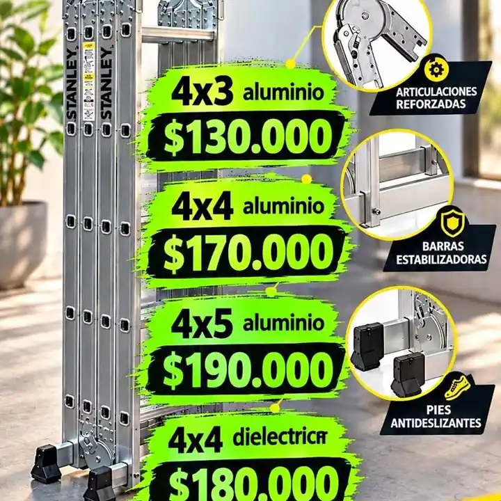 Escalera Aluminio Articulada Stanley línea súper precios! 4x3 4x4 4x5. Dialectrica También tenemos!