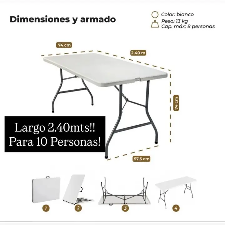Mesa Plegable Portatil Grande con Manija 2.40cm para Exterior / Camping para 10 Personas! la mejor!