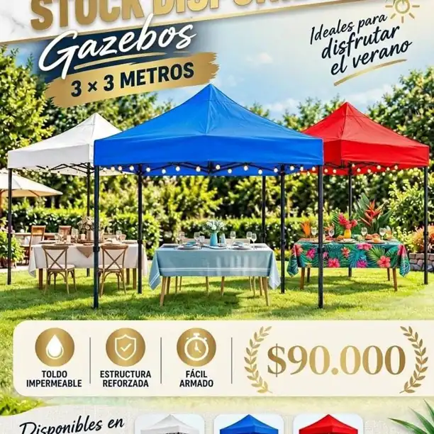 Gazebo Impermeable 3x3 Reforzado Plegable Autoarmable Color Azul, Rojo y Blanco
