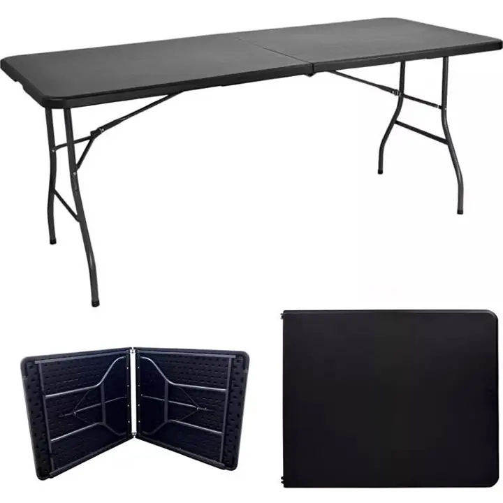 Mesa Plastica Plegable Rectangular Camping Valija Color Negro y también Blanco 1.52mts