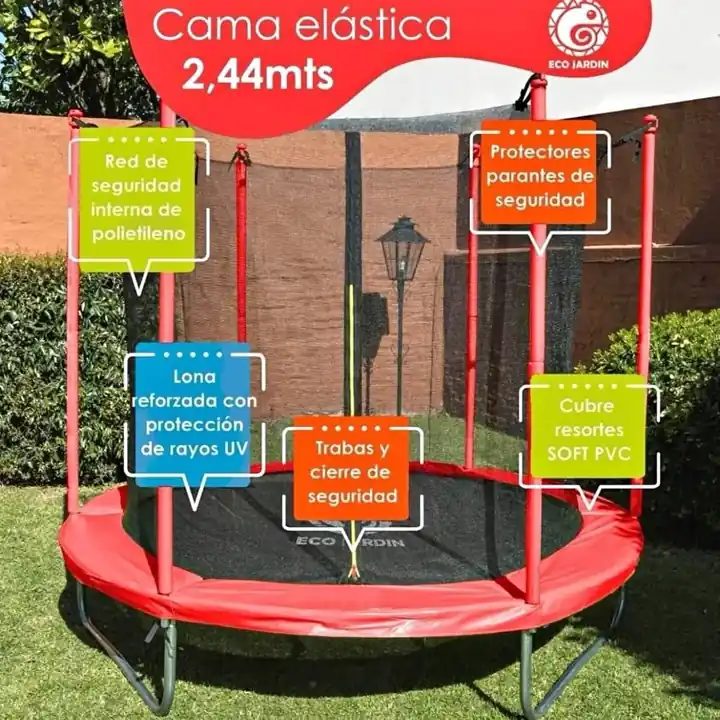 Cama Elastica Eco Jardin 2,44mts Red de Proteccion Reforzada Entrega Inmediata! Envíos