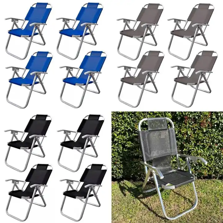 Reposera de Aluminio Botafogo 5 Posiciones Hasta 120kg Colores Negro, Gris, Azul! Entrega Inmediata