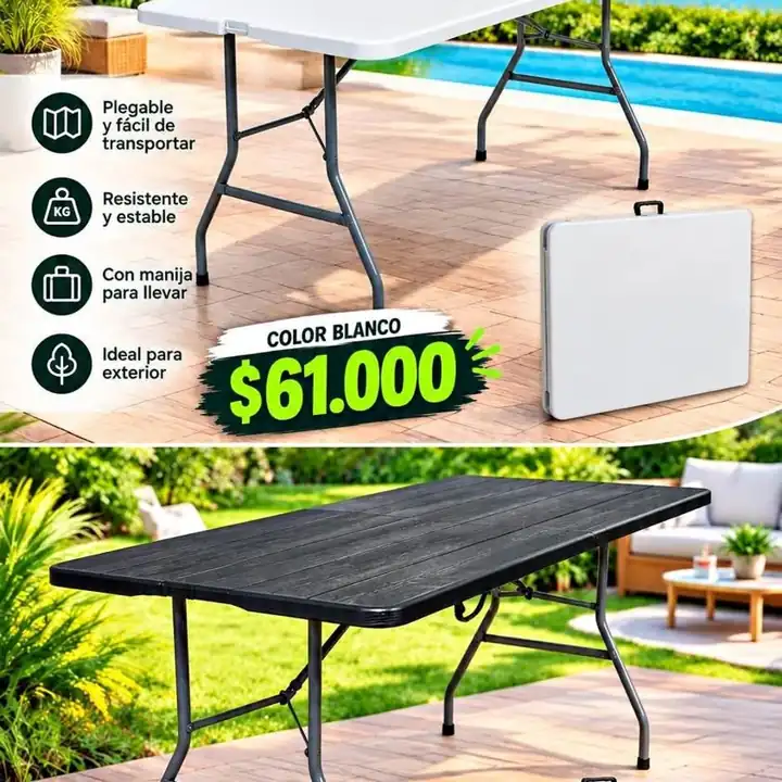 Mesas plegables oferta! las mejores del mercado 1.80cm blancas y símil madera!