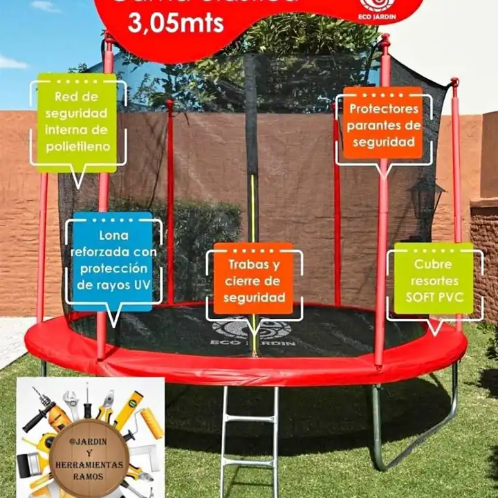 Cama Elastica Eco Jardin 3.05mts Red de Proteccion Reforzada Entrega Inmediata! Envíos!