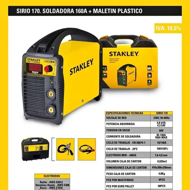 Soldadora Inverter Stanley Sirio 170 Italiana 160amp con Maletín Garantía 2 años! Entrega Inmediata