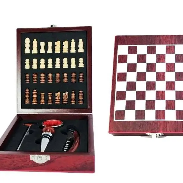 Set de vino ajedrez sacacorcho en caja