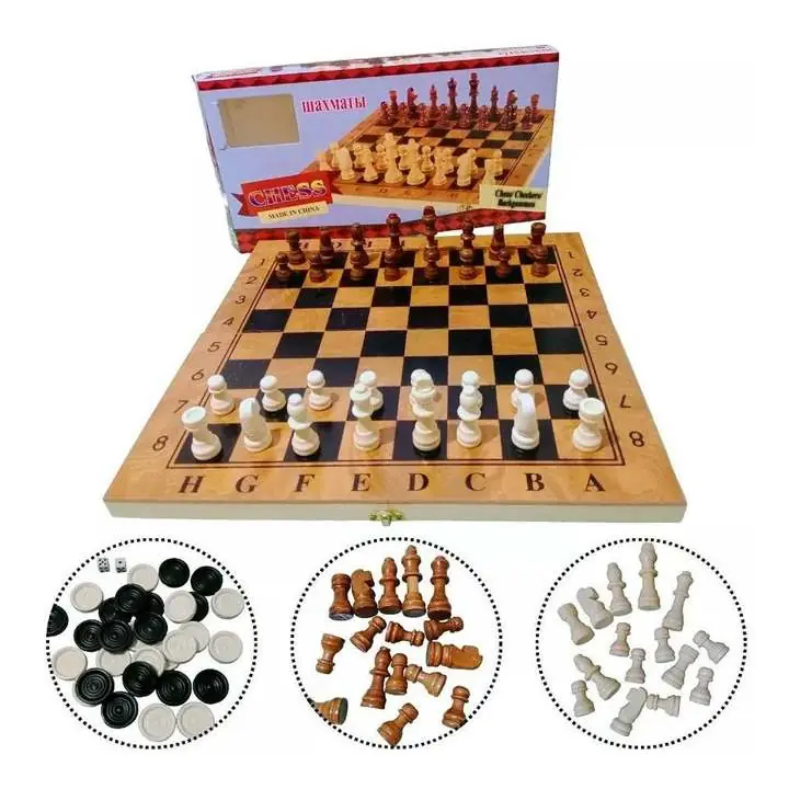 Juego 3 en 1 ajedrez/damas/backgammon