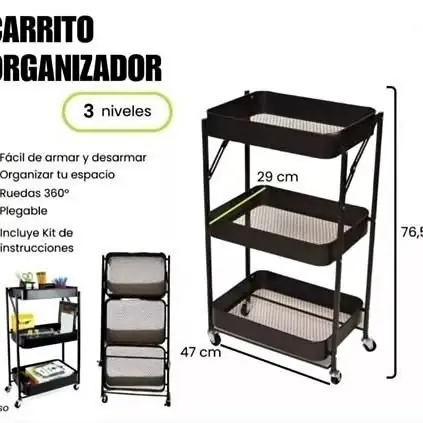 Carrito organizador 3 niveles metal