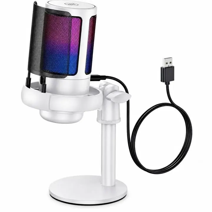 Micrófono condenser USB RGB C/soporte y filtro pop (nuevos en caja)