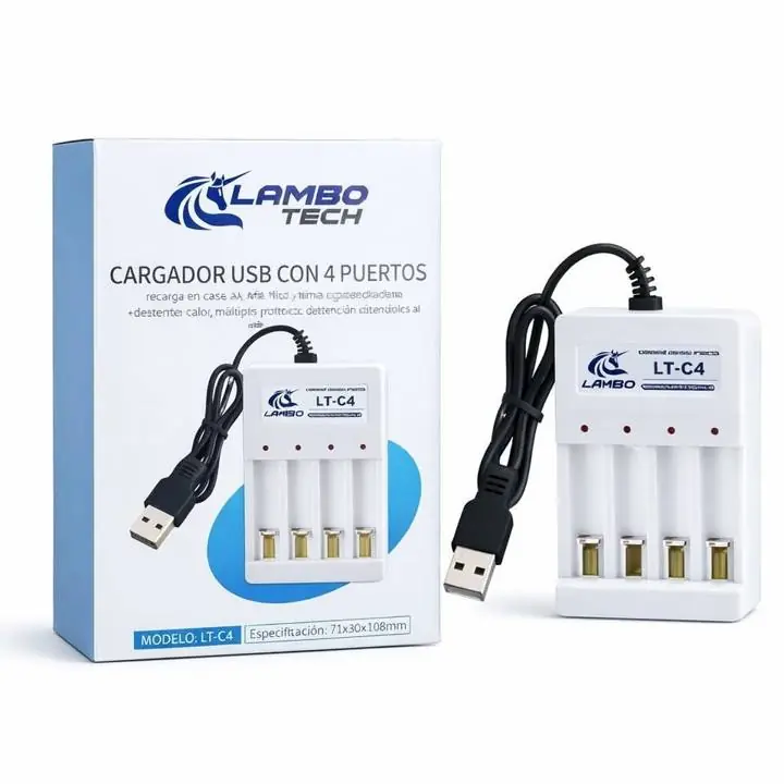 Cargador pilas recargable USB (AA y AAA)