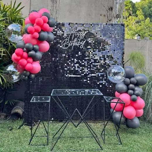 Alquiler de Shimmer wall/ cartel de neón/ mesas/ arco de globos!