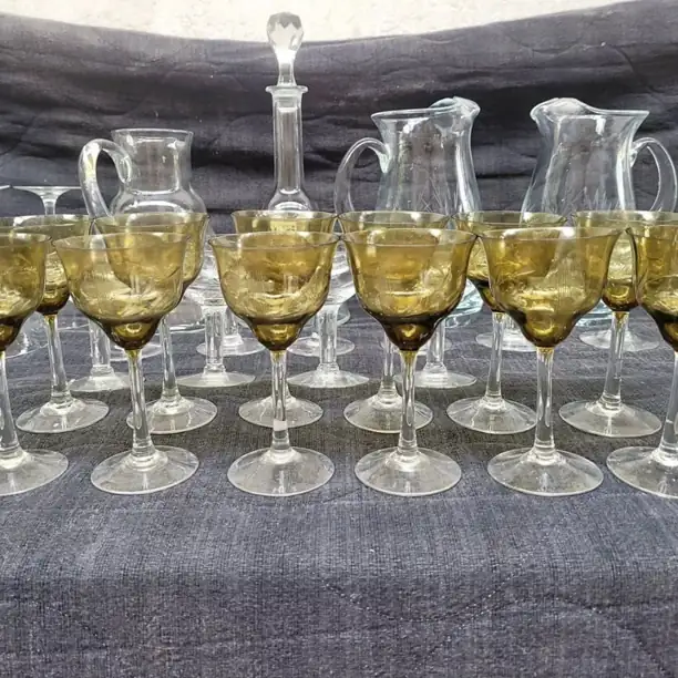 12 Copas cristal verde color antiguas