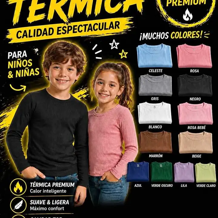 Camiseta Térmica para Niños y Niñas Súper suave, cómoda y abrigada