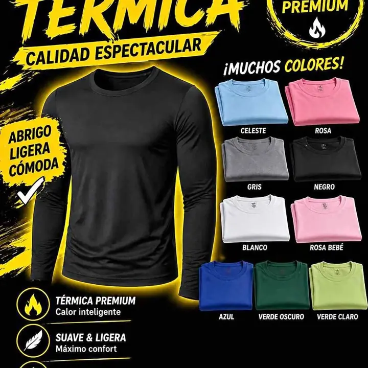 Camiseta Térmica de Hombre Abrigo liviano, cómoda y súper suave